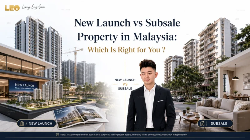 Side-by-side comparison of a new launch development and a subsale property in Malaysia.